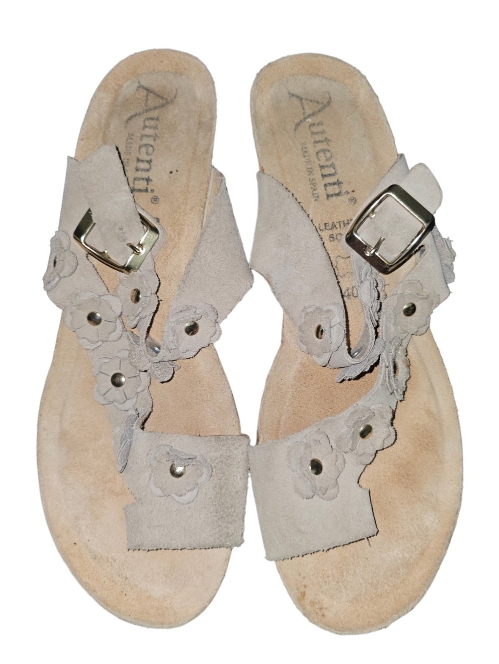 💰Autenti Women's Beige Suede Floral Buckle Sandals